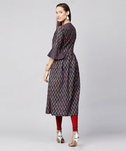 Blue printed circle sleeve cotton Anarkali kurta