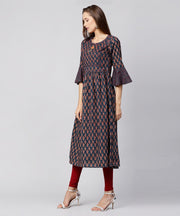 Blue printed circle sleeve cotton Anarkali kurta