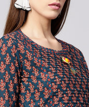 Blue printed circle sleeve cotton Anarkali kurta