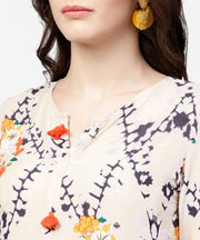 White printed full sleeve rayon slub anarkali kurta