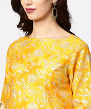 Yellow banglori printed 3/4th sleeve double layer anarkali kurta