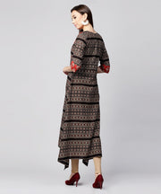Red & Black printed 3/4th sleeve cotton A-line low-high kurta