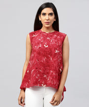 Red sleeveless silk baleno printed low high tops