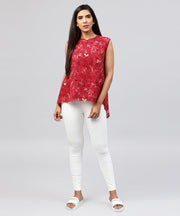 Red sleeveless silk baleno printed low high tops