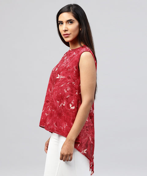 Red sleeveless silk baleno printed low high tops