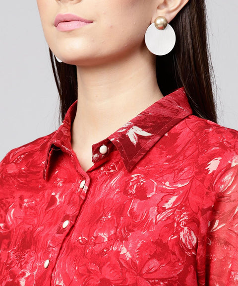 Red 3/4th sleeve silk baleno printed anarkali kurta