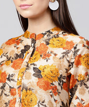 Yellow flower printed 3/4th sleeve Anarkali kurta