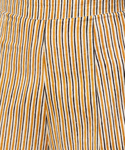 Yellow printed 3/4th sleeve cotton Assymetric tops with striped flared skirt