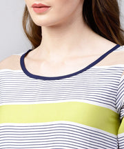 Off White half sleeve striped crepe maxi dress