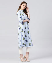 Blue striped 3/4th sleeve crepe A-line kurta