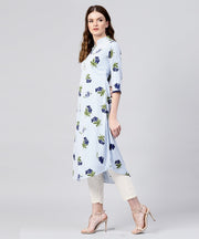 Blue striped 3/4th sleeve crepe A-line kurta