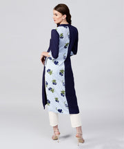 Blue striped printed 3/4th sleeve crepe kurta