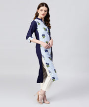 Blue striped printed 3/4th sleeve crepe kurta