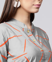 Grey printed 3/4th sleeve cotton front open kurta