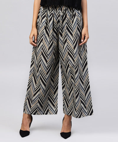 Blue printed cotton ankle length straight palazzo