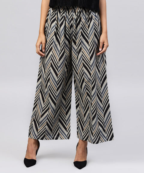 Blue printed cotton ankle length straight palazzo