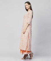 Off white printed 3/4th sleeve cotton kurta with Ankle length flared skirt