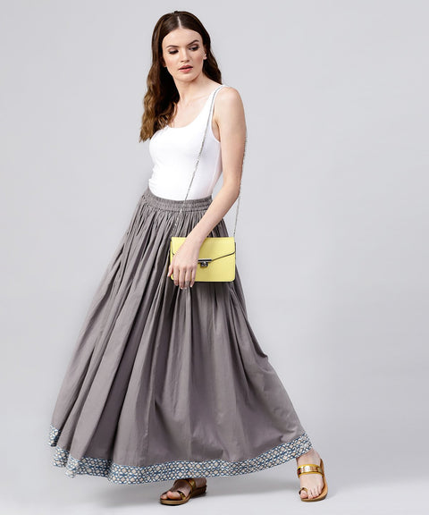 Grey cotton ankle length flared skirt