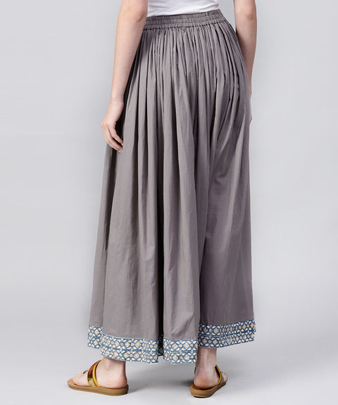 Grey cotton ankle length flared skirt