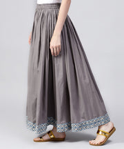 Grey cotton ankle length flared skirt