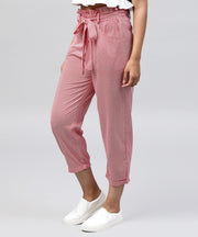 Peach cotton regular fit trouser with Belt