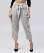 White & Black small checked cotton ankle length trouser