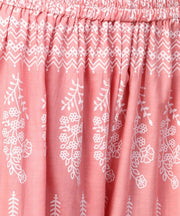 Peach printed 3/4th sleeve cotton kurta with ankle length printed pallazo