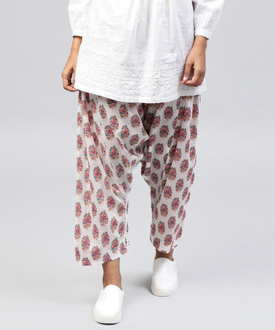 White printed Ankle length cotton Salwar