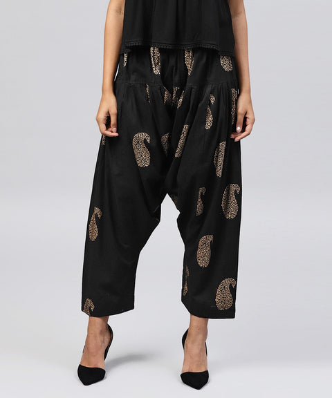 Black printed Ankle length cotton Salwar