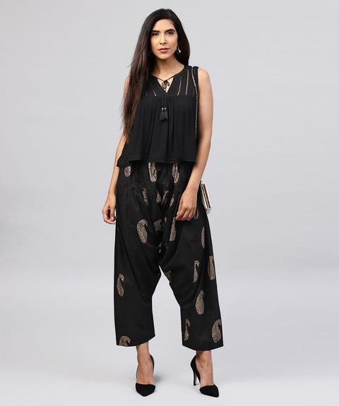 Black printed Ankle length cotton Salwar