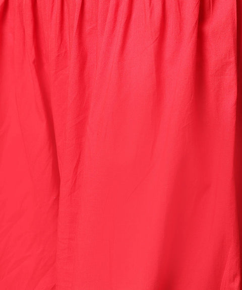 Brown printed half sleeve cotton kurta with maroon solid palazzo