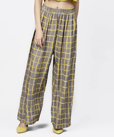 Grey & Yellow checked cotton ankle length pallazo