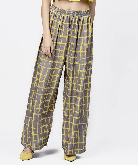 Grey & Yellow checked cotton ankle length pallazo