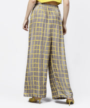 Grey & Yellow checked cotton ankle length pallazo
