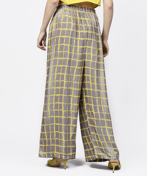 Grey & Yellow checked cotton ankle length pallazo