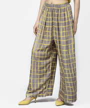 Grey & Yellow checked cotton ankle length pallazo
