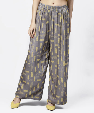 Grey printed ankle length cotton pallazo