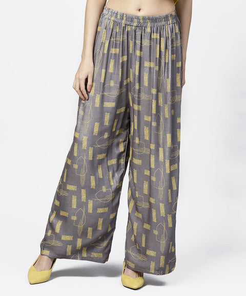 Grey printed ankle length cotton pallazo