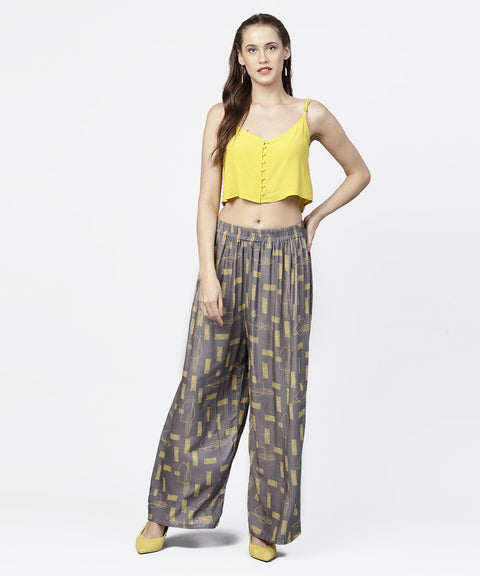 Grey printed ankle length cotton pallazo