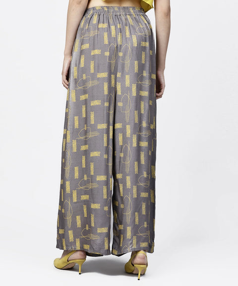 Grey printed ankle length cotton pallazo