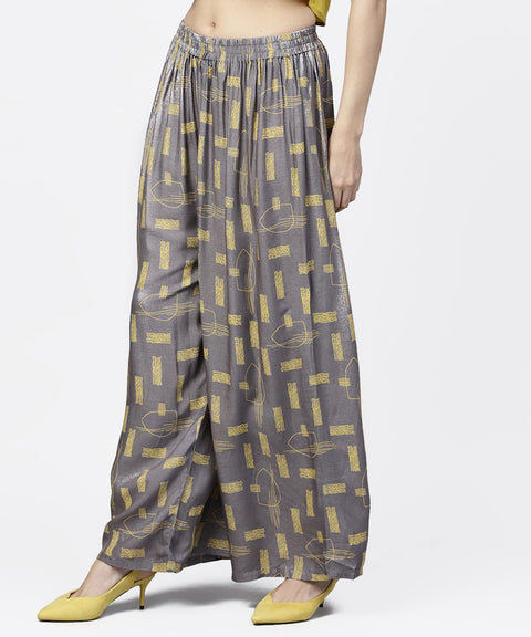 Grey printed ankle length cotton pallazo