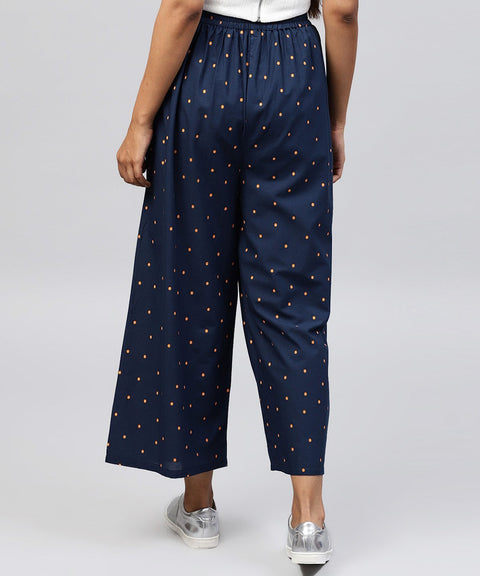 Navy blue printed cotton ankle length pallazo