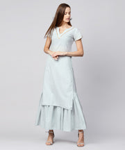 Grey solid cap sleeve cotton kurta with grey sharara