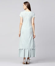 Grey solid cap sleeve cotton kurta with grey sharara