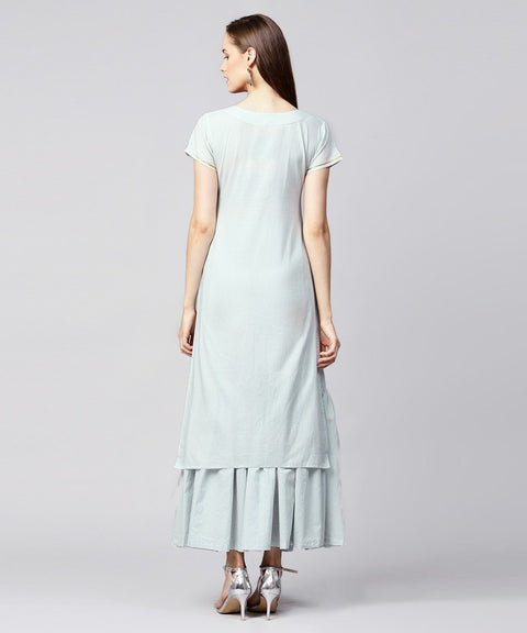 Grey solid cap sleeve cotton kurta with grey sharara