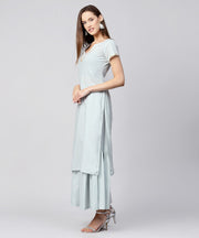 Grey solid cap sleeve cotton kurta with grey sharara