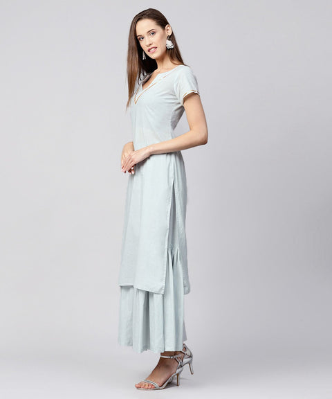 Grey solid cap sleeve cotton kurta with grey sharara