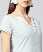 Grey solid cap sleeve cotton kurta with grey sharara