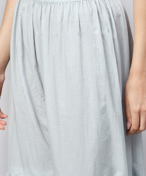 Grey solid cap sleeve cotton kurta with grey sharara