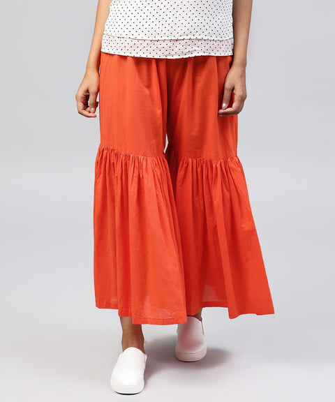 Solid Orange cotton ankle length sharara